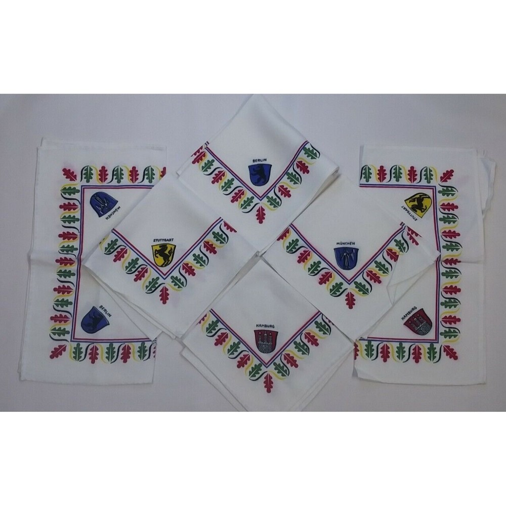 6 Vintage Indanthren Linen Napkins Germany Berlin Munchen Hamburg Stuttgart